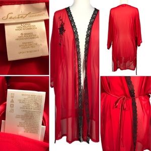 Vintage Intimates & Sleepwear - 🔖SOLD🔖 Vintage Red Sheer Rose Detail Short Robe Vintage Intimates & Sleepwear - 🔖SOLD🔖 Vintage Red Sheer Rose Detail Short Robe